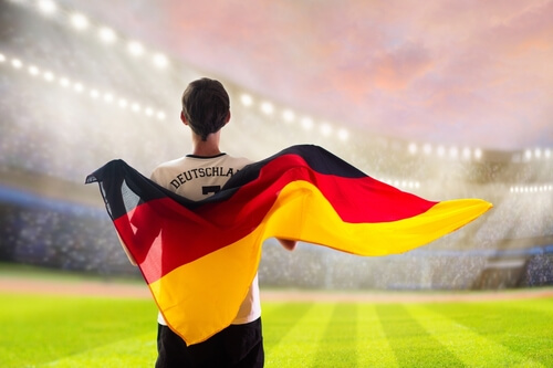 Germany,Football,Supporter,On,Stadium.,German,Fans,On,Soccer,Pitch
